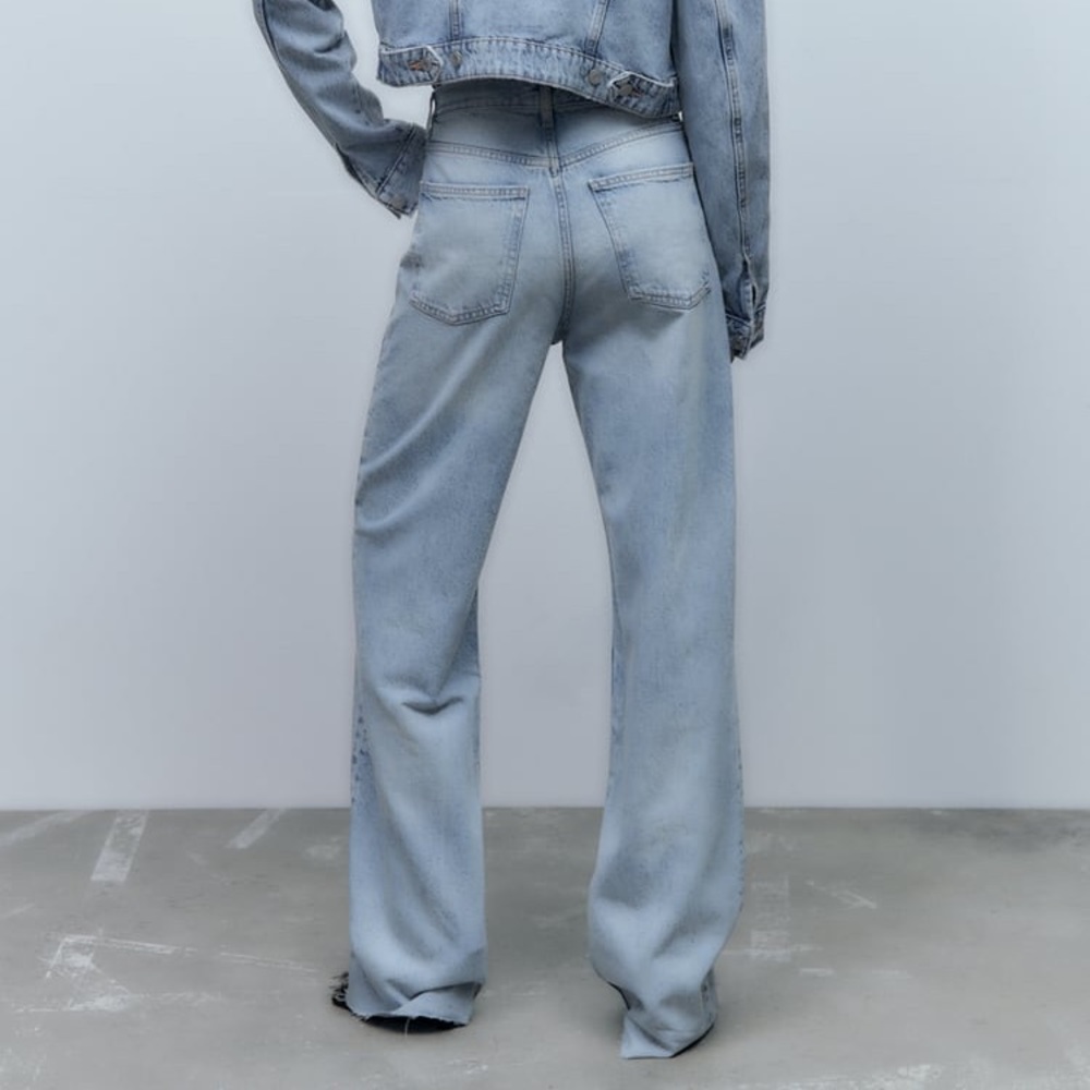 ZARA wide leg jeans denim blue washed pants